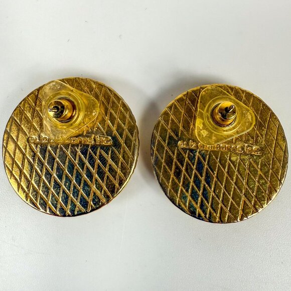 Liz Claiborne Gold-Tone Crest Red Enamel Etruscan Pierced Earrings - Picture 4 of 4